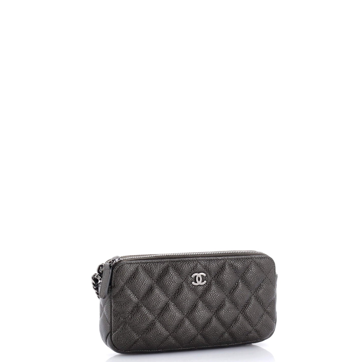 Double Zip Clutch with Chain Quilted Iridescent Caviar