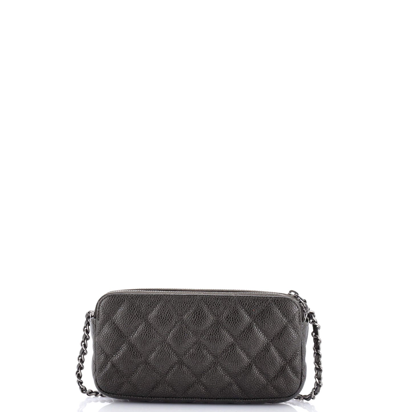 Double Zip Clutch with Chain Quilted Iridescent Caviar