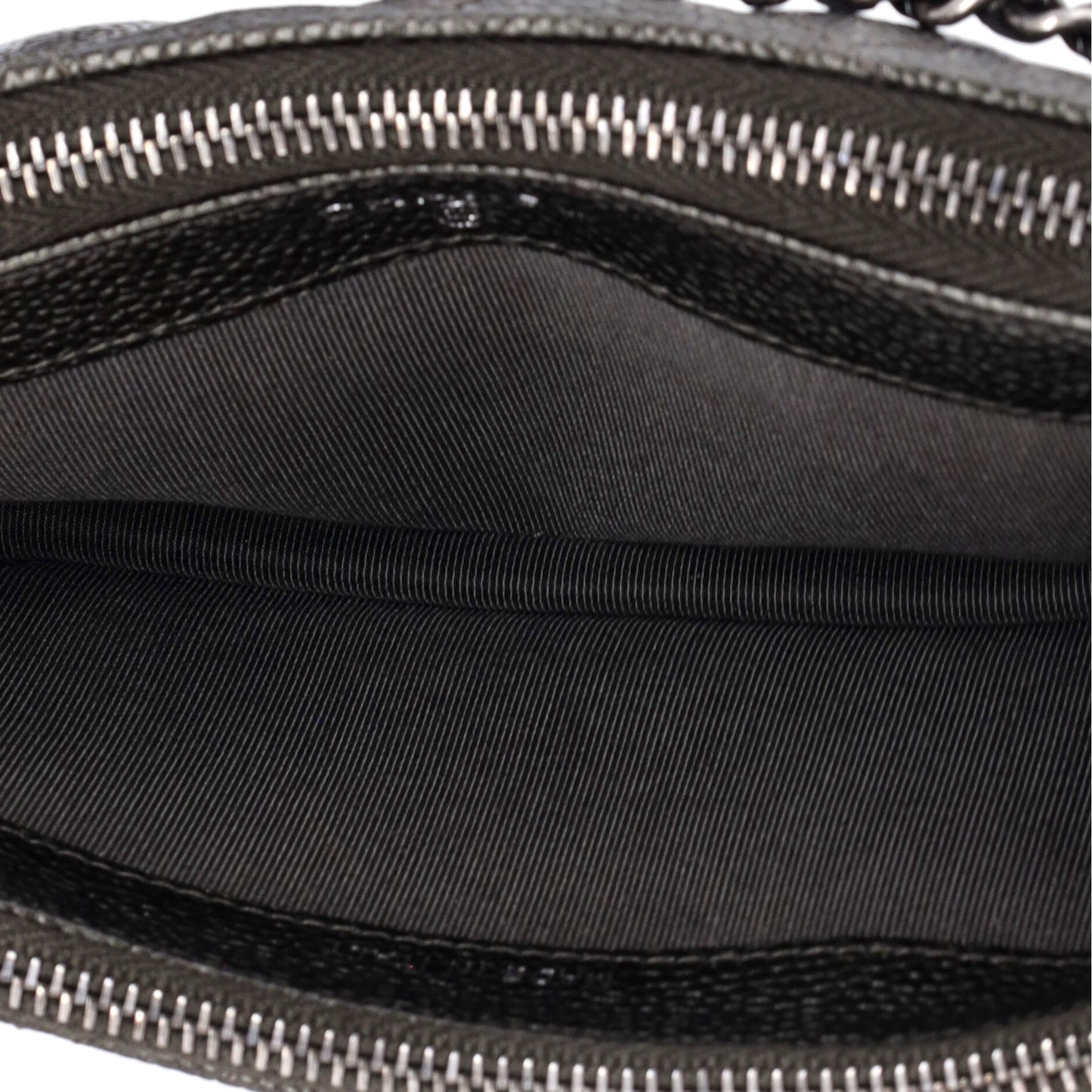 Double Zip Clutch with Chain Quilted Iridescent Caviar