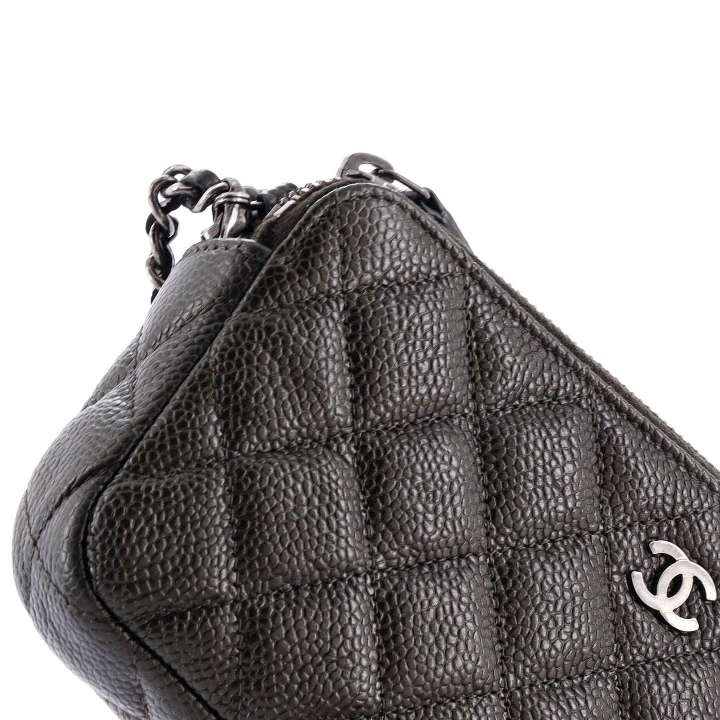 Double Zip Clutch with Chain Quilted Iridescent Caviar