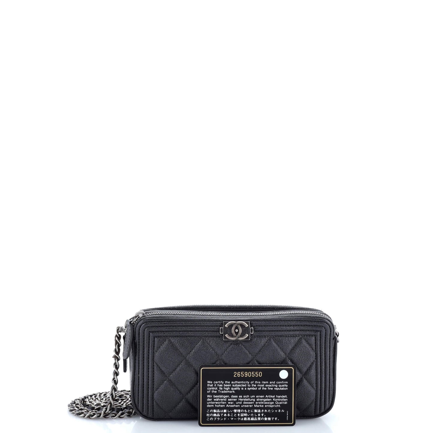 Boy Double Zip Clutch with Chain Quilted Caviar