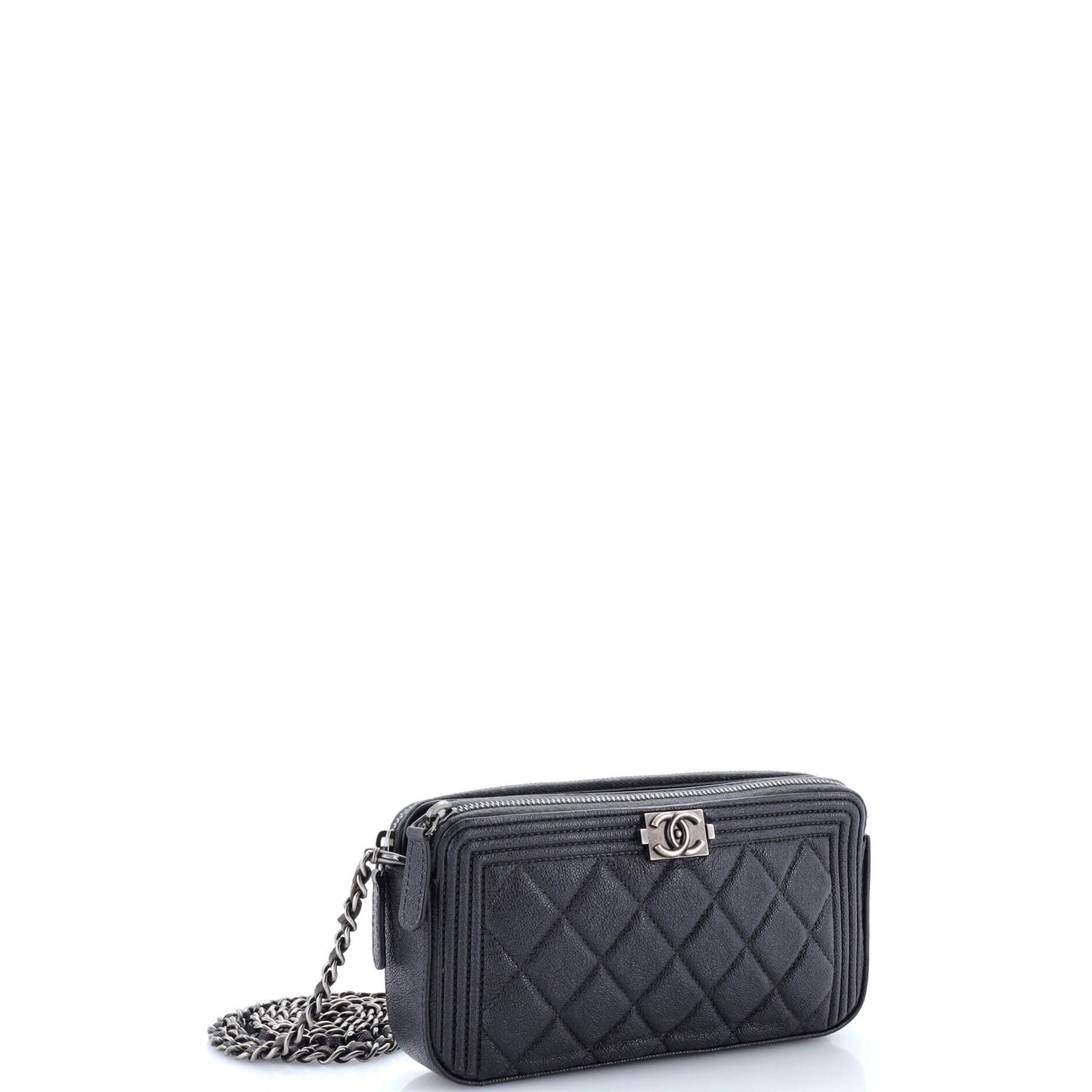 Boy Double Zip Clutch with Chain Quilted Caviar