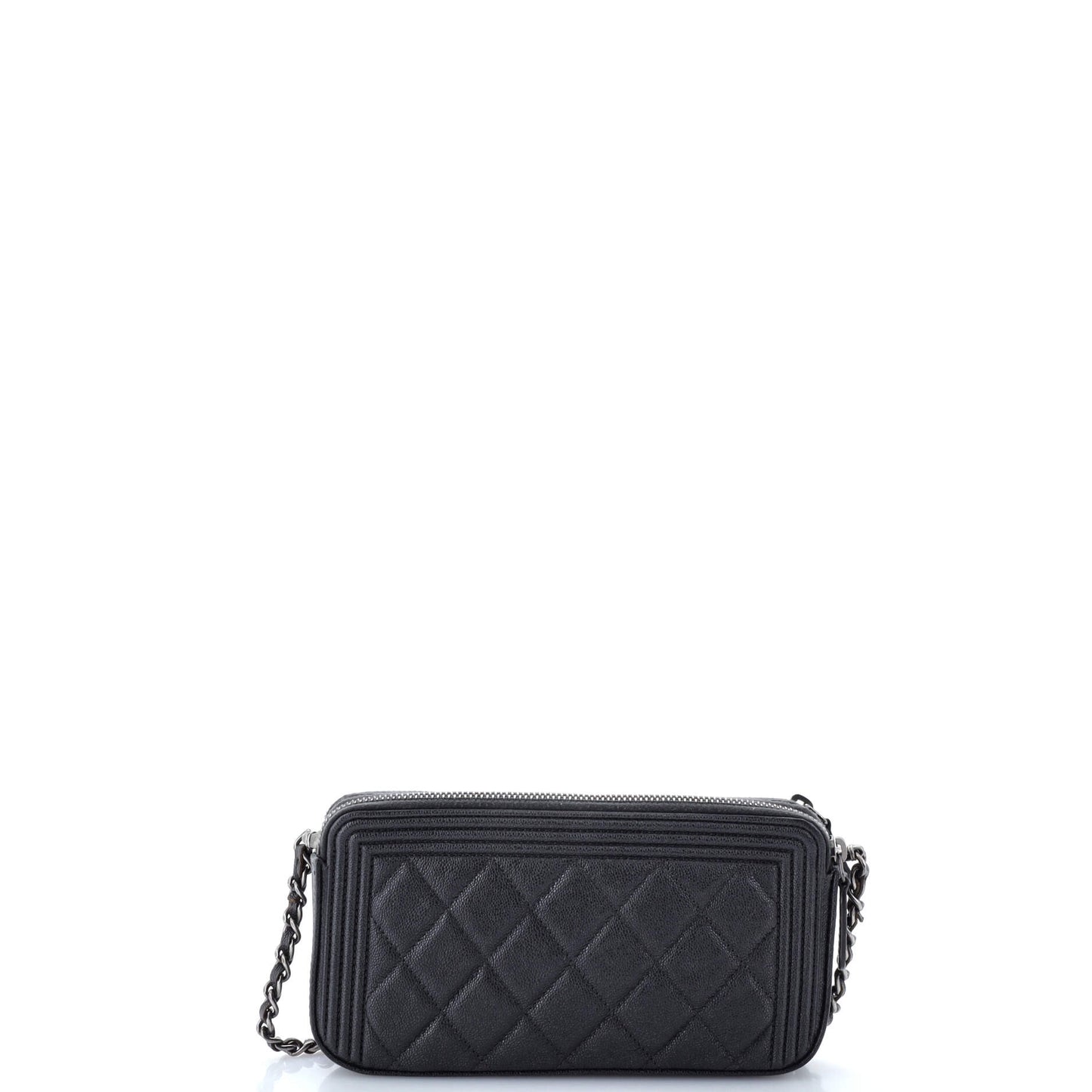 Boy Double Zip Clutch with Chain Quilted Caviar