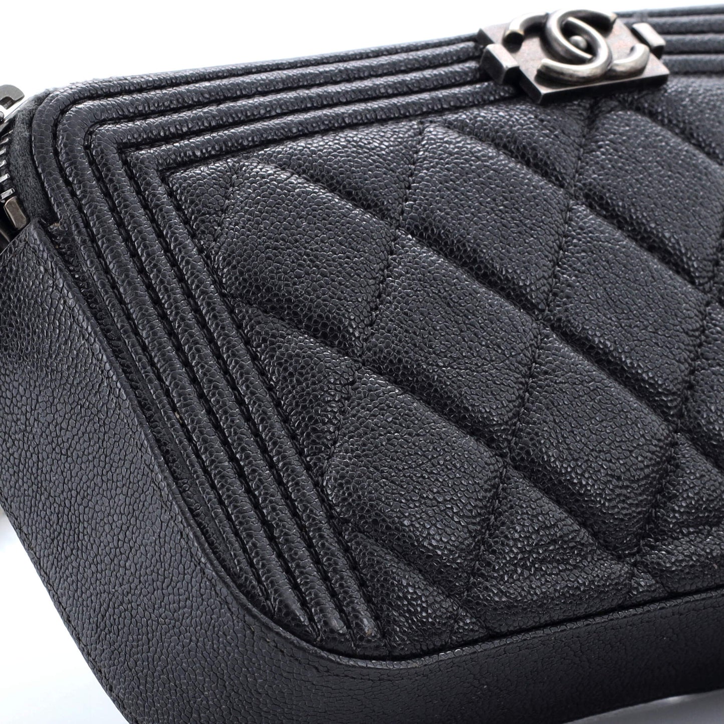 Boy Double Zip Clutch with Chain Quilted Caviar