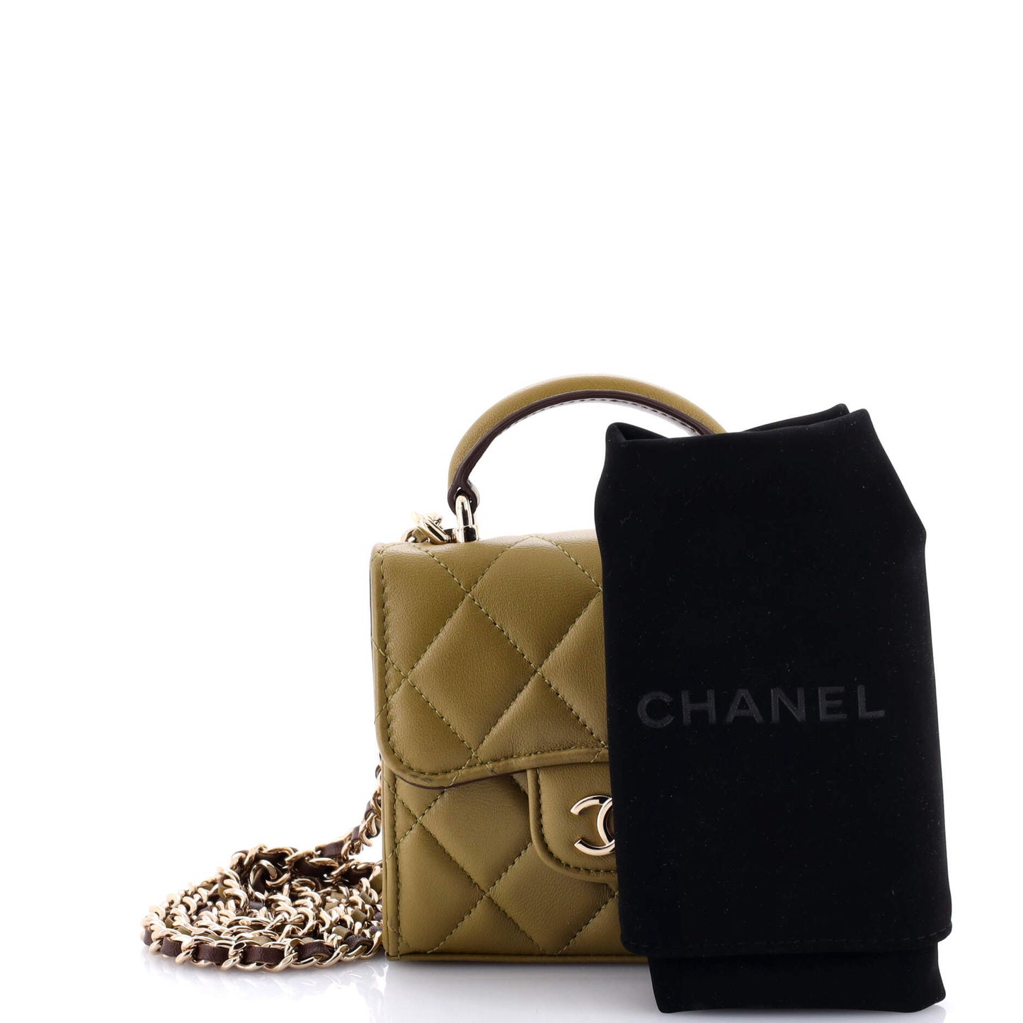Square Classic Flap Top Handle Clutch with Chain Quilted Lambskin