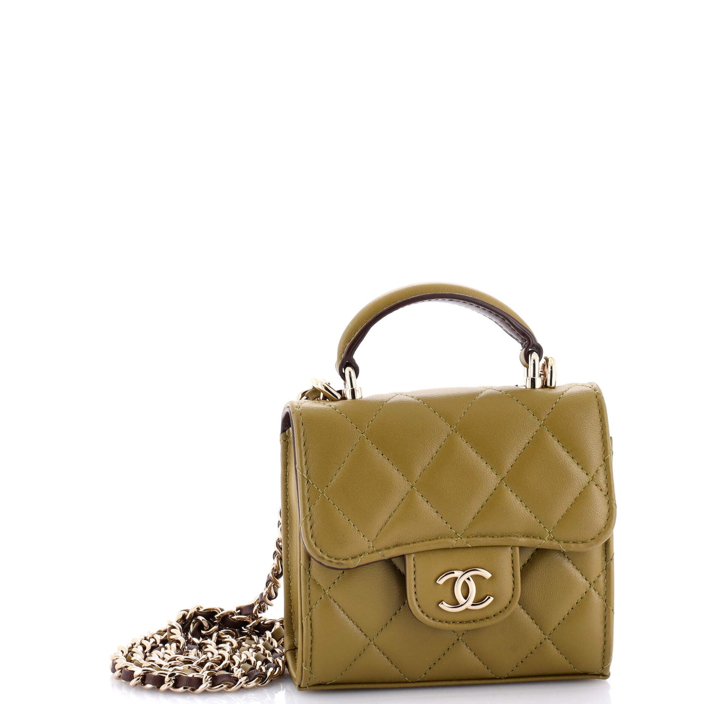 Square Classic Flap Top Handle Clutch with Chain Quilted Lambskin