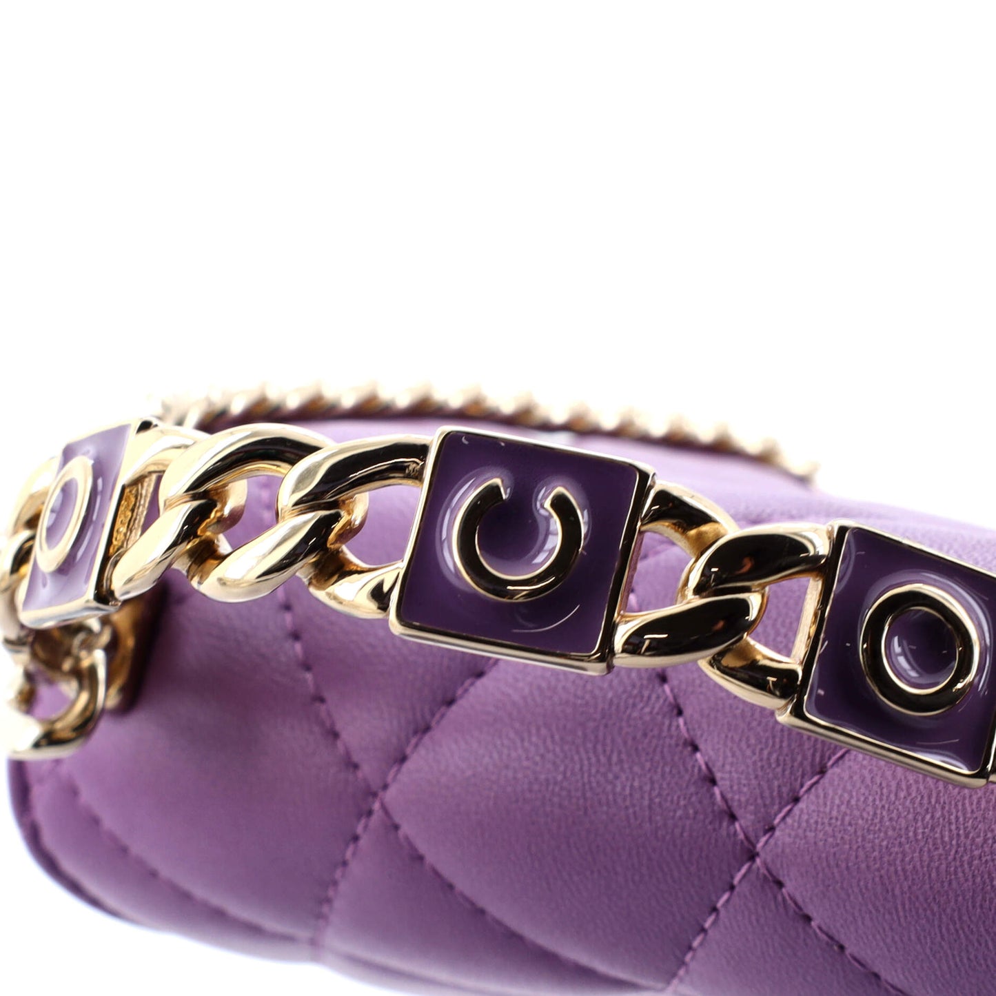 Coco Enamel Top Handle Flap Clutch with Chain Quilted Lambskin