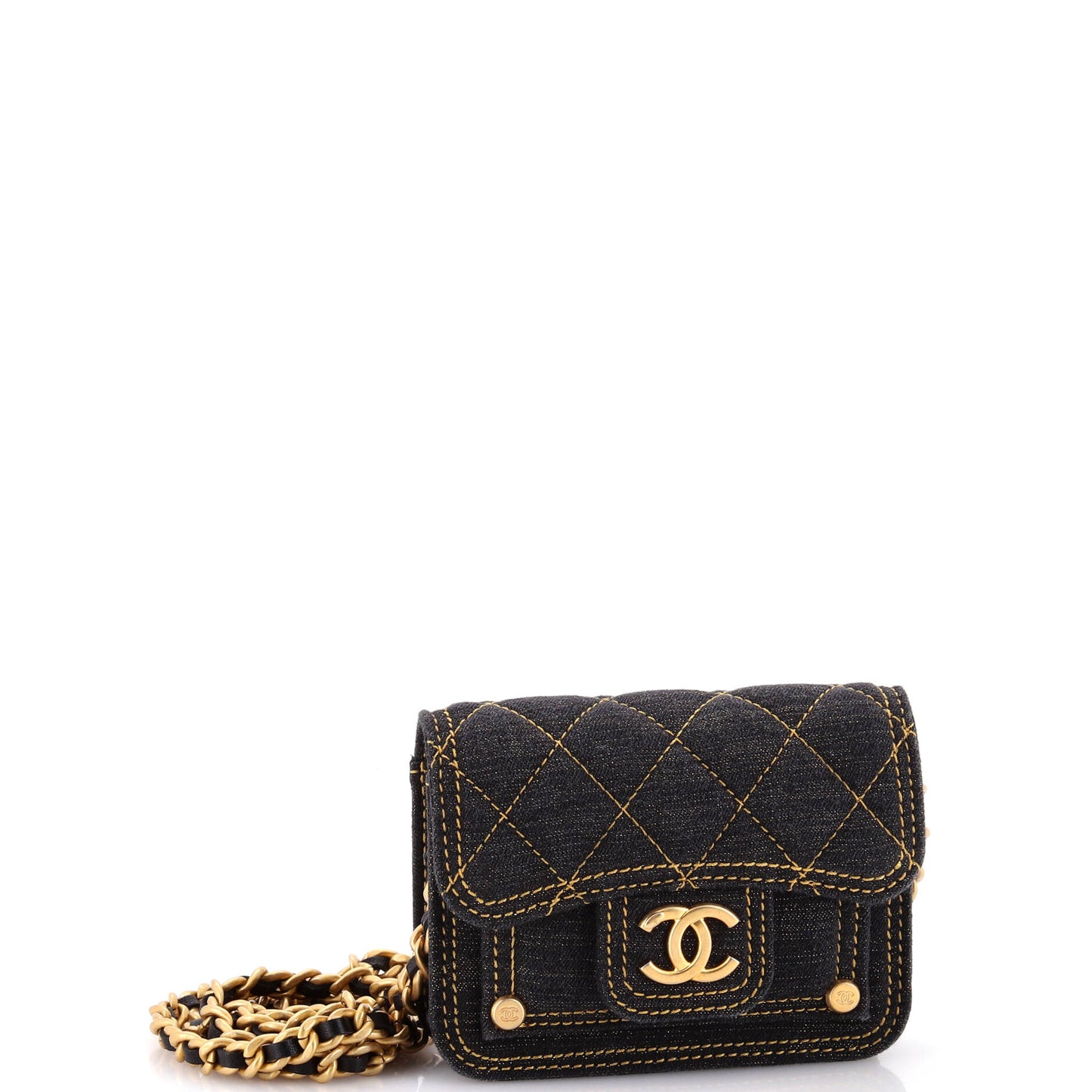 Double You CC Flap Clutch with Chain Quilted Denim
