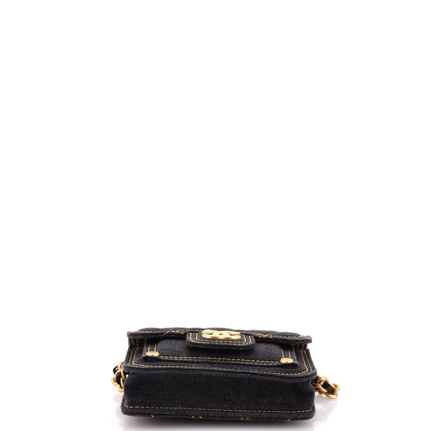 Double You CC Flap Clutch with Chain Quilted Denim