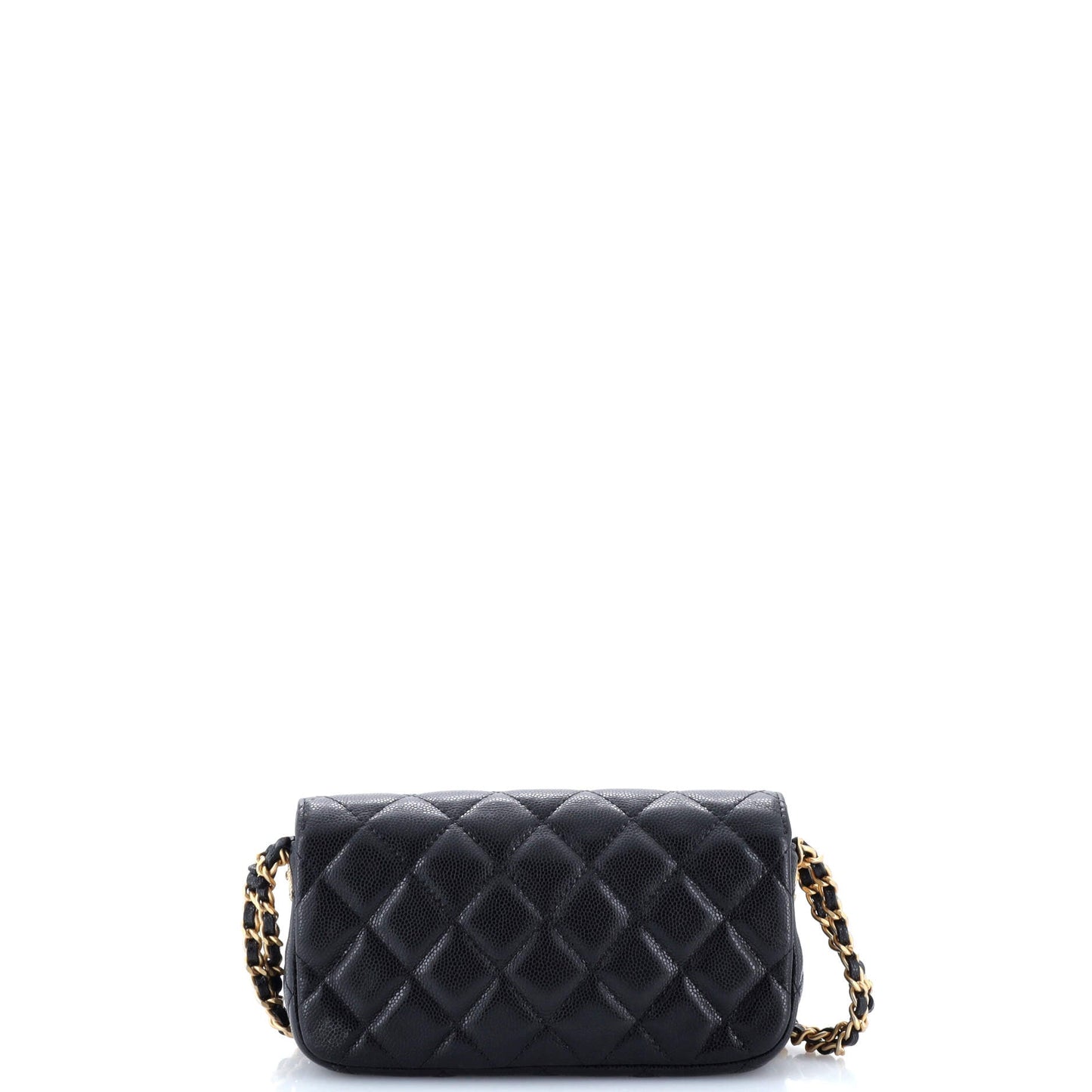 Twist Your Buttons Flap Clutch with Chain Quilted Caviar