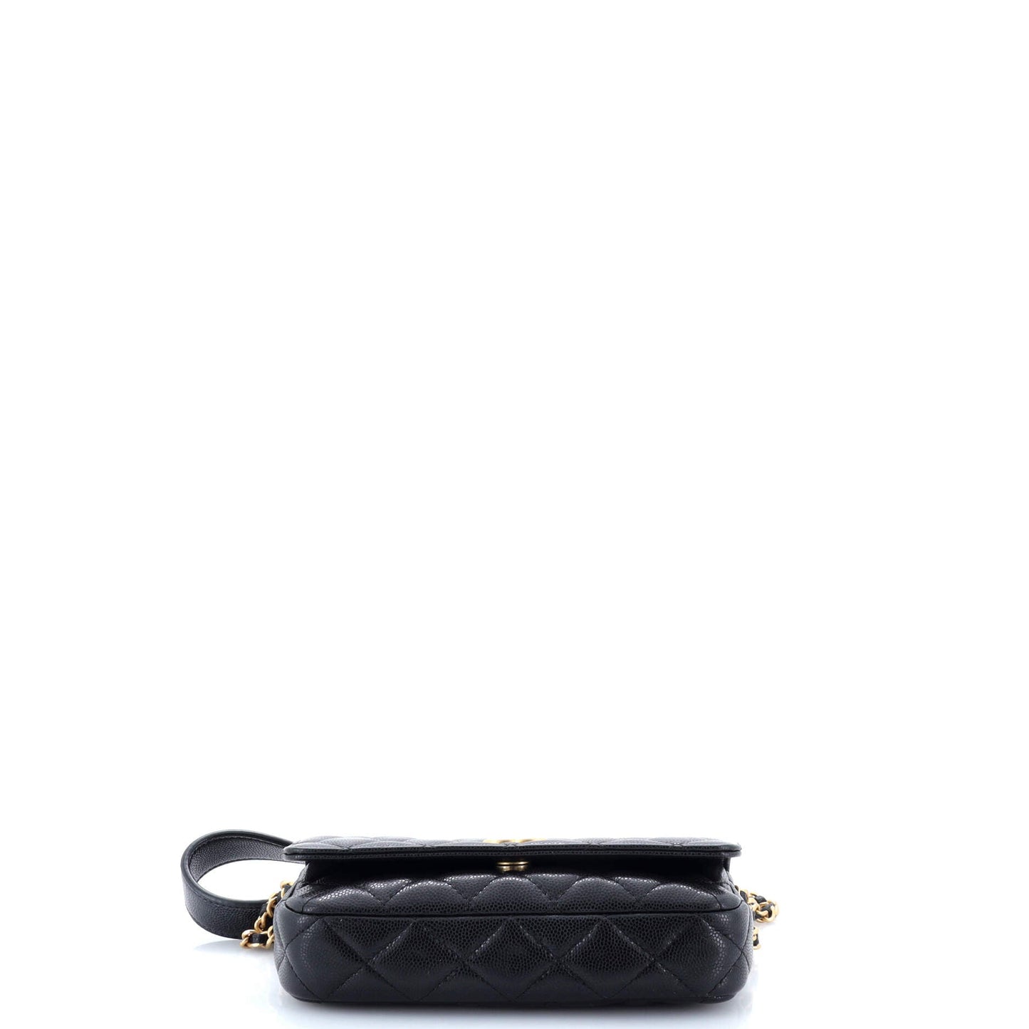 Twist Your Buttons Flap Clutch with Chain Quilted Caviar