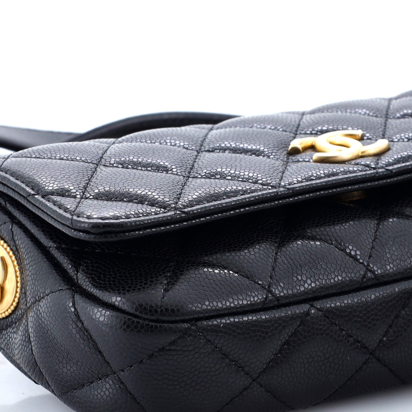 Twist Your Buttons Flap Clutch with Chain Quilted Caviar