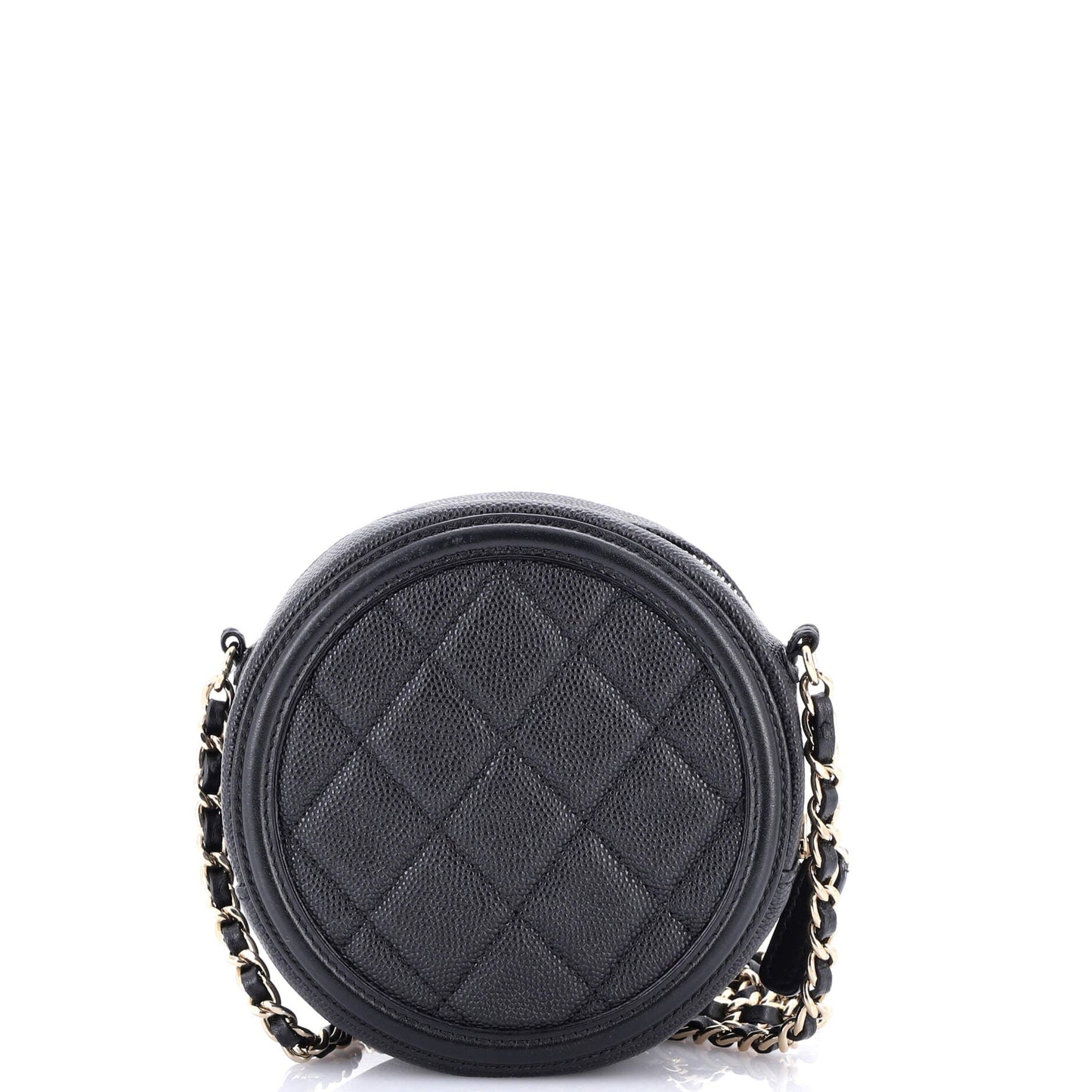 Filigree Round Clutch with Chain Quilted Caviar Mini