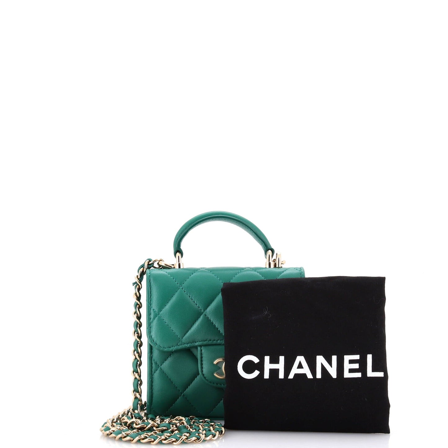 Square Classic Flap Top Handle Clutch with Chain Quilted Lambskin