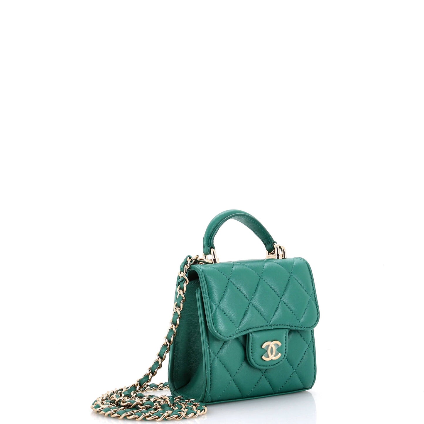 Square Classic Flap Top Handle Clutch with Chain Quilted Lambskin