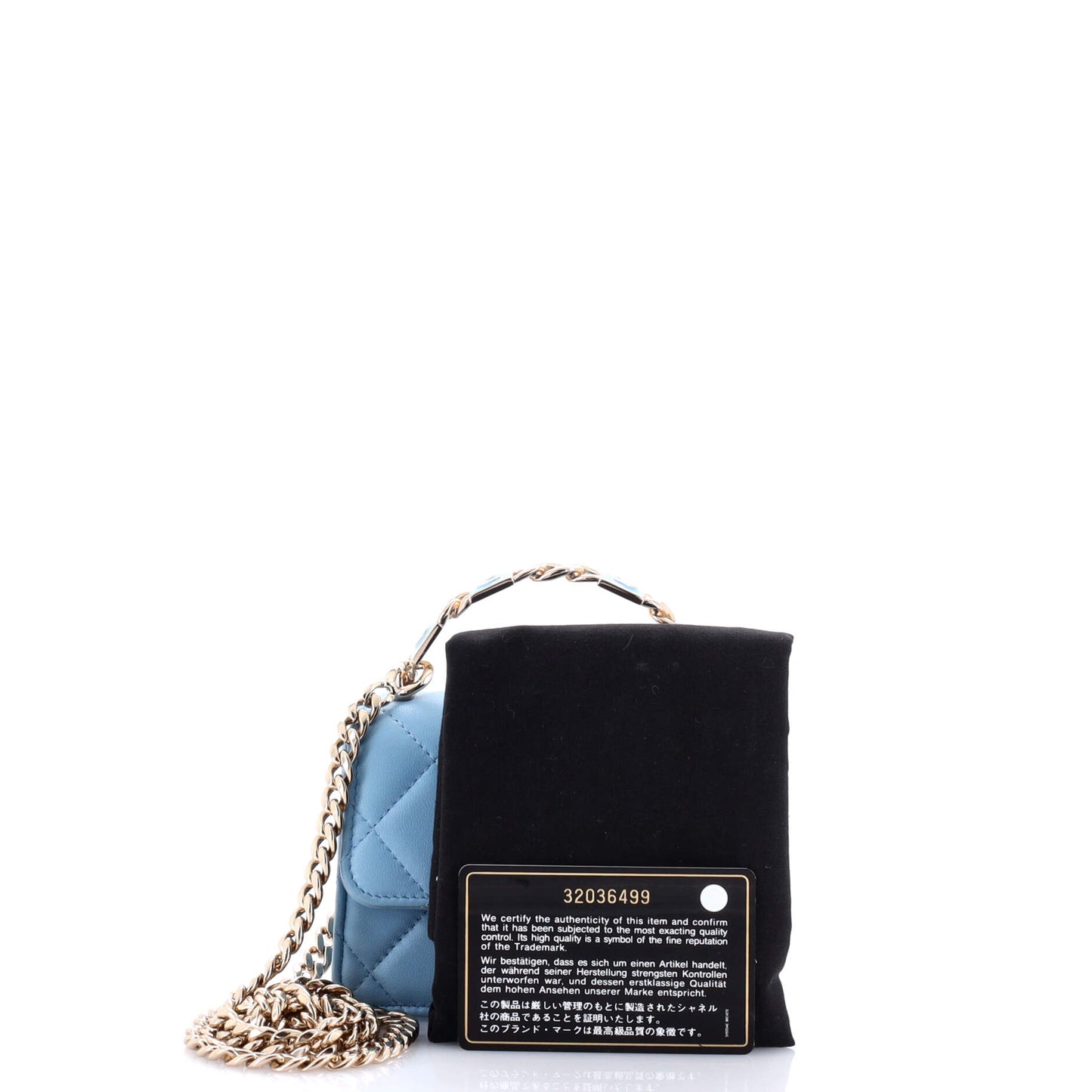 Coco Enamel Top Handle Flap Clutch with Chain Quilted Lambskin