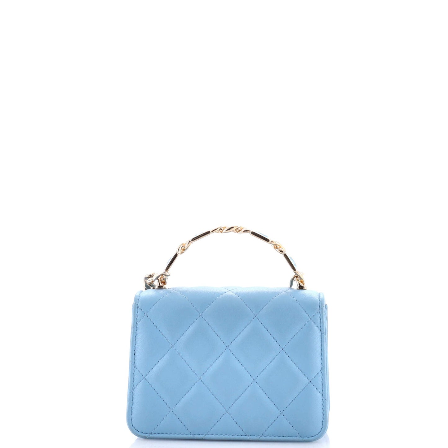 Coco Enamel Top Handle Flap Clutch with Chain Quilted Lambskin