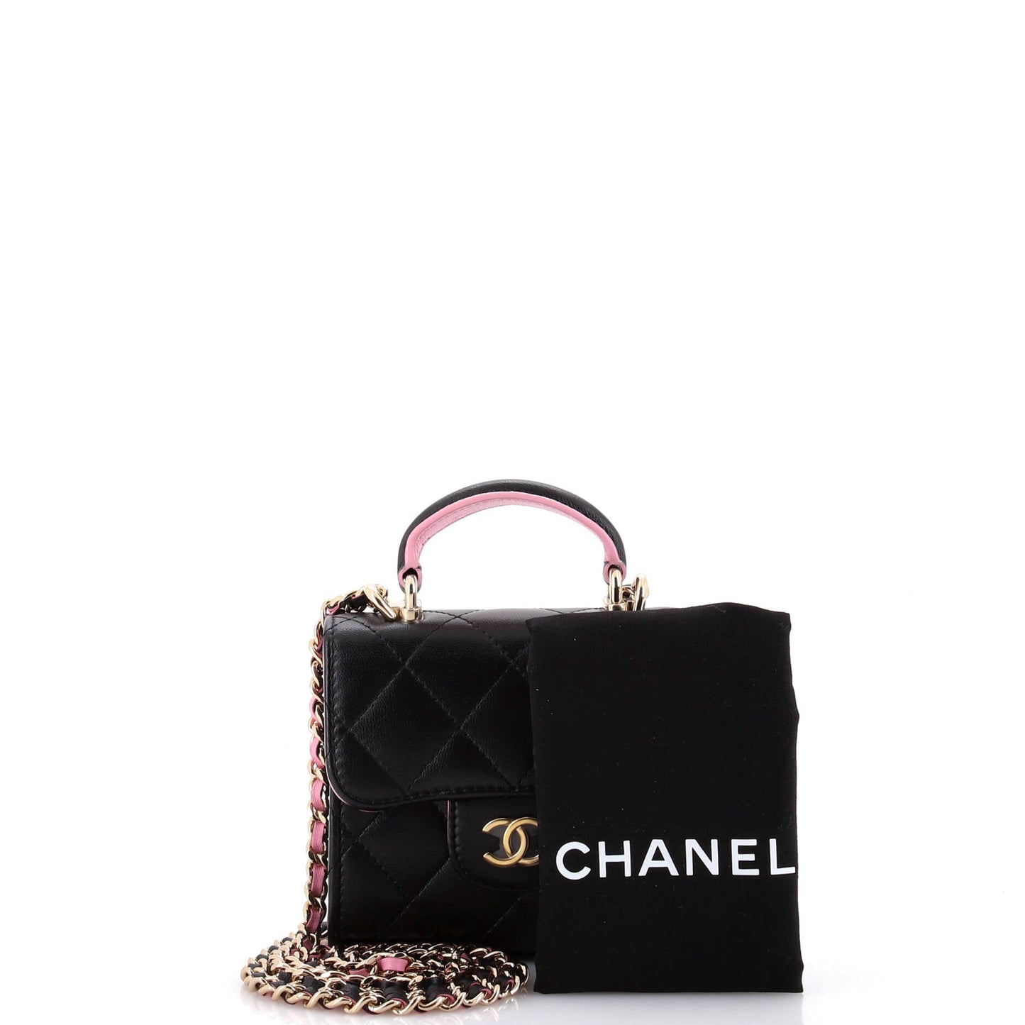 Square Classic Flap Top Handle Clutch with Chain Quilted Lambskin