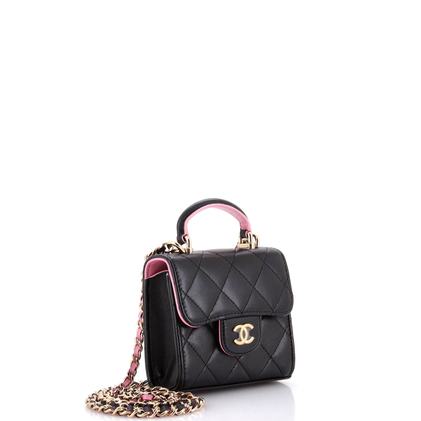 Square Classic Flap Top Handle Clutch with Chain Quilted Lambskin