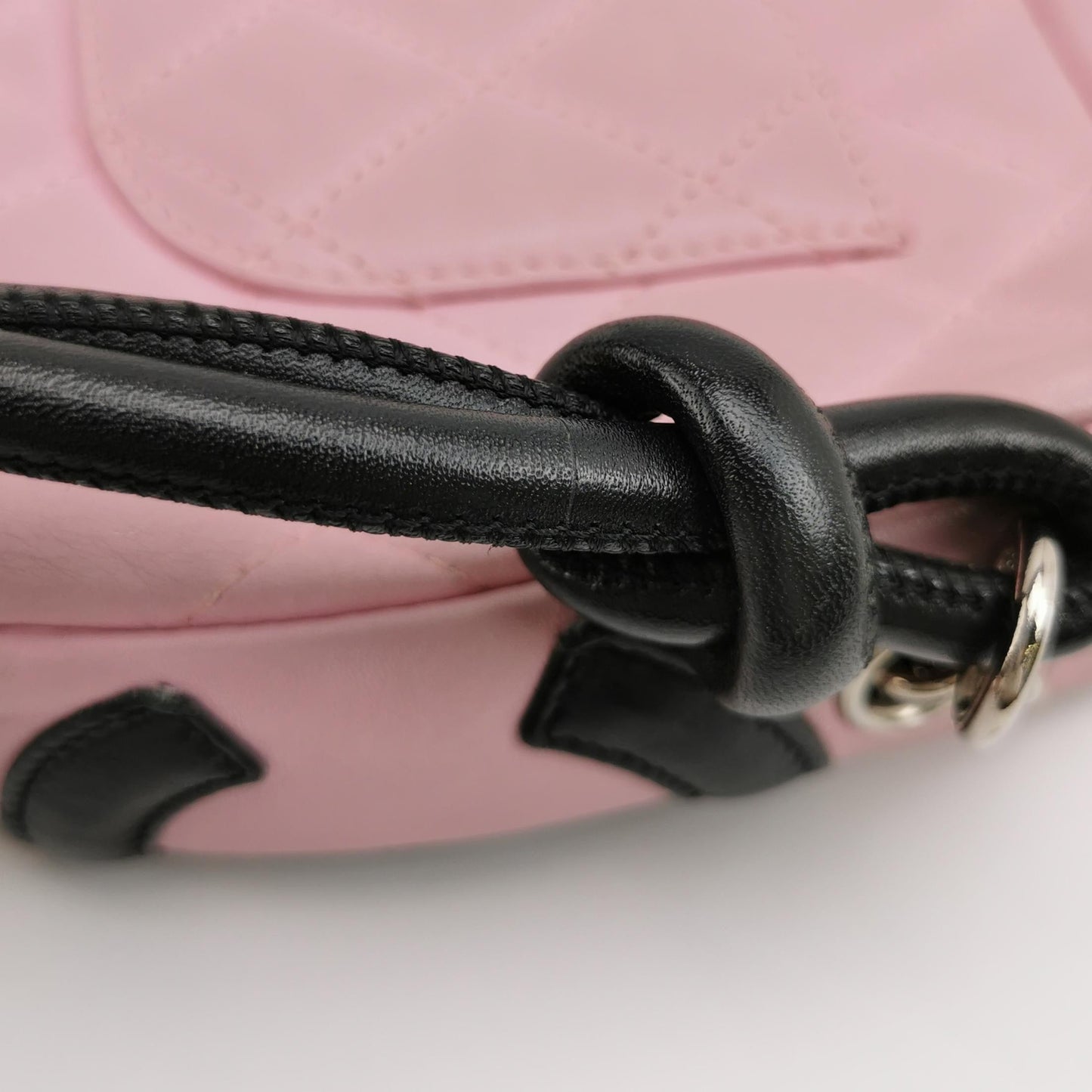 Chanel Cambon Clutch Shoulder Bag Pink Calfskin Leather Black Strap
