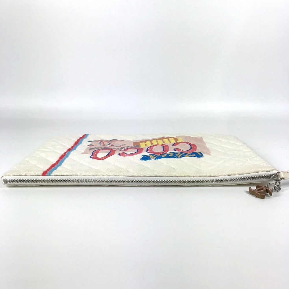 CHANEL Clutch bag canvas white COCO Coco logo