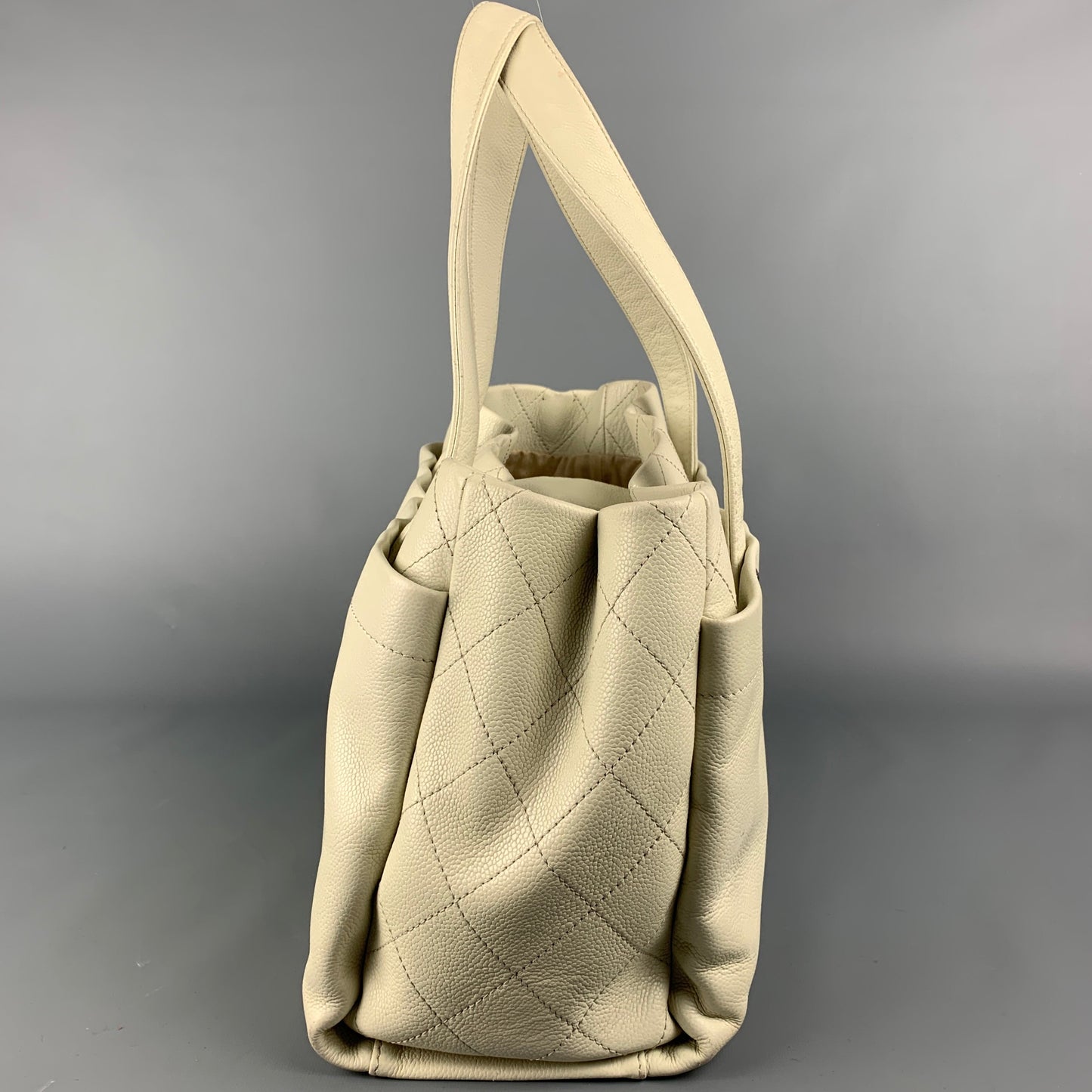 CHANEL Ivory Quilted Leather Tote Handbag