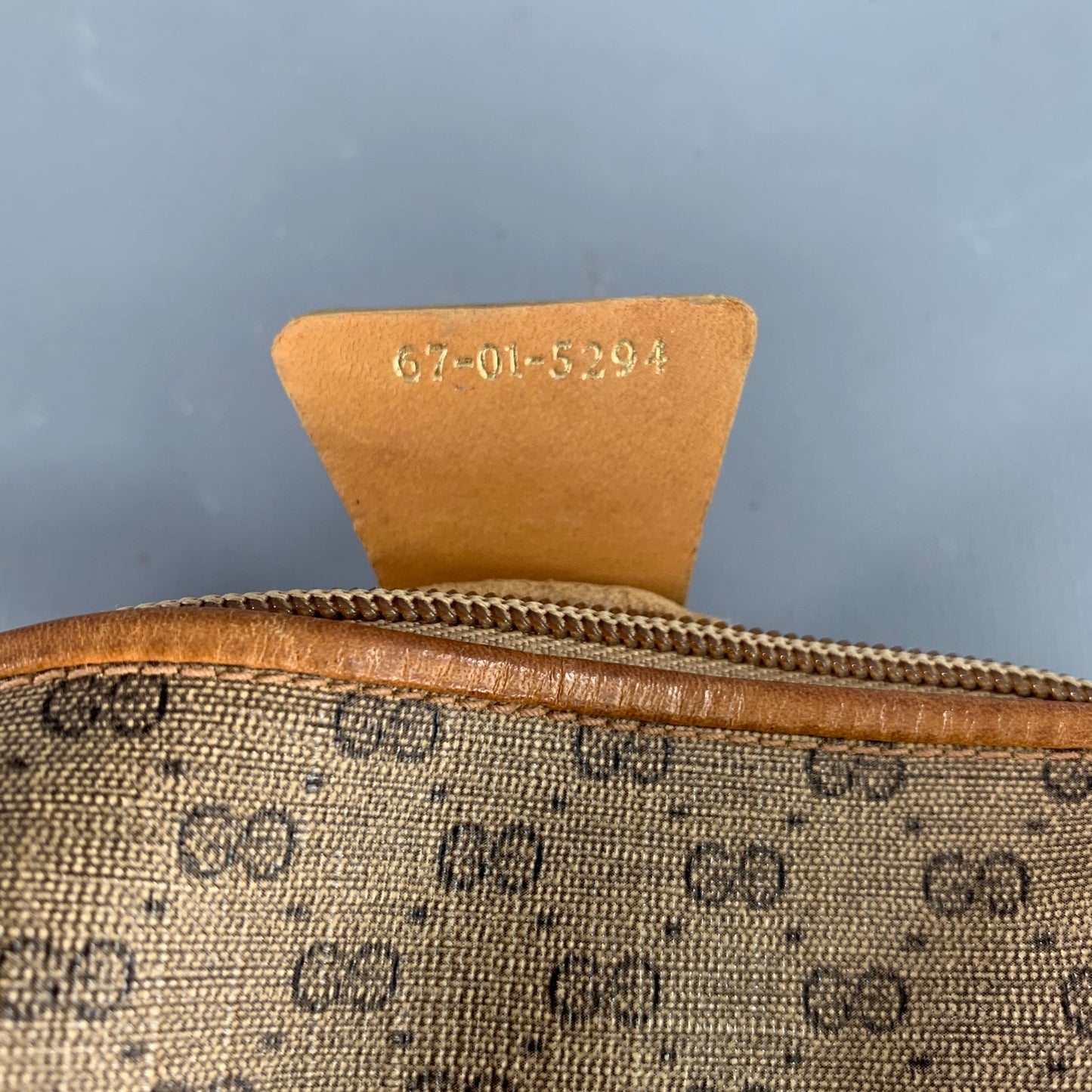 GUCCI Beige Tan Monogram Leather Coated Canvas Crossbody Handbag
