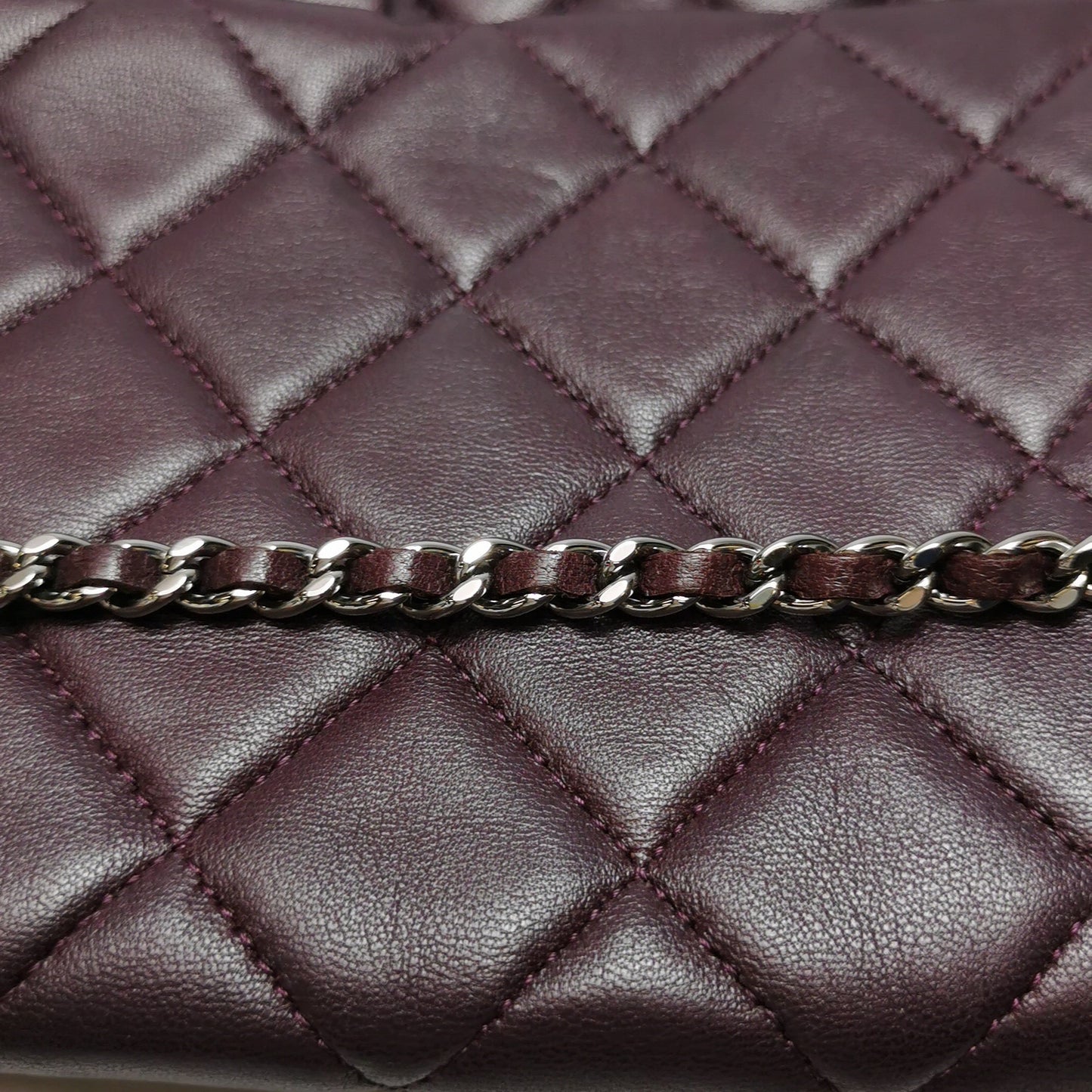 Chanel Envelope Clutch Shoulder Bag Burgundy Wine Lambskin Leather Silver Hardware
