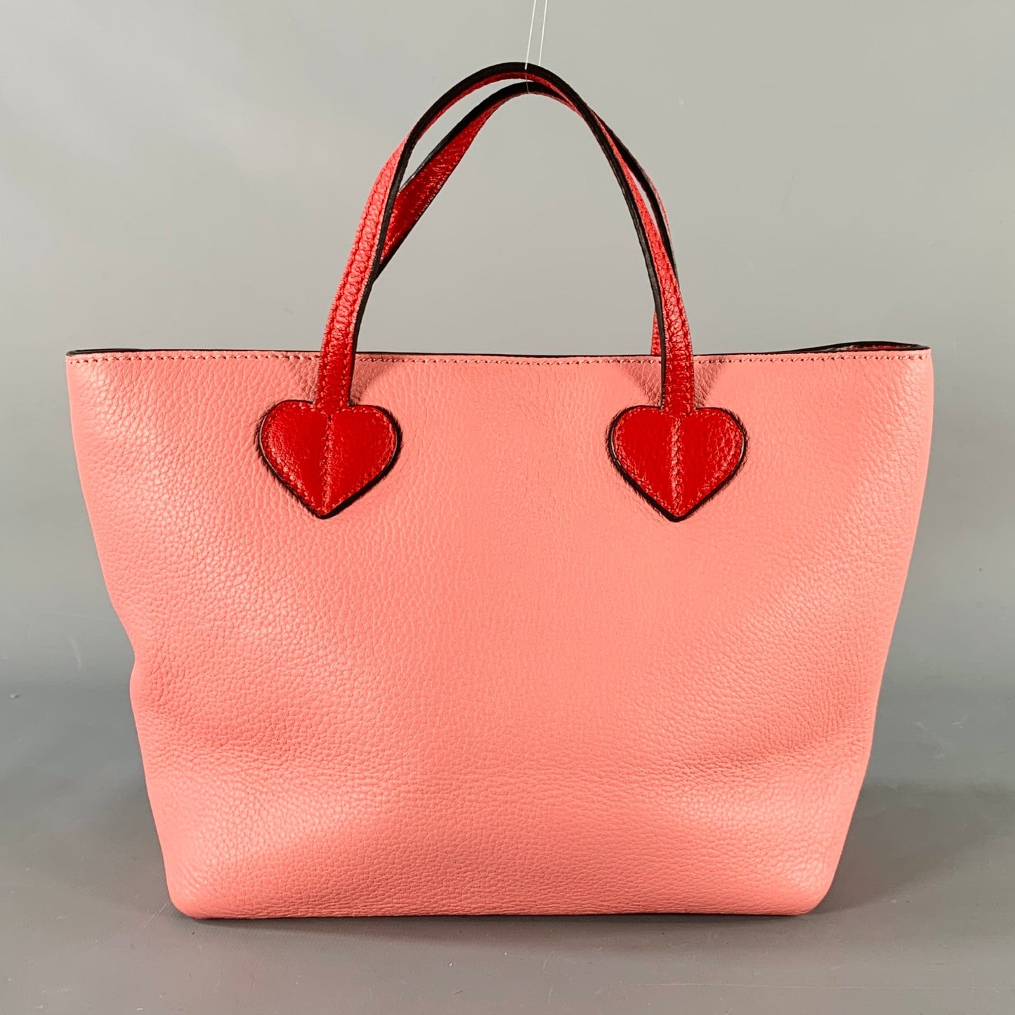 GUCCI Pink Red Heart Pebble Grain Leather Mini Tote Handbag