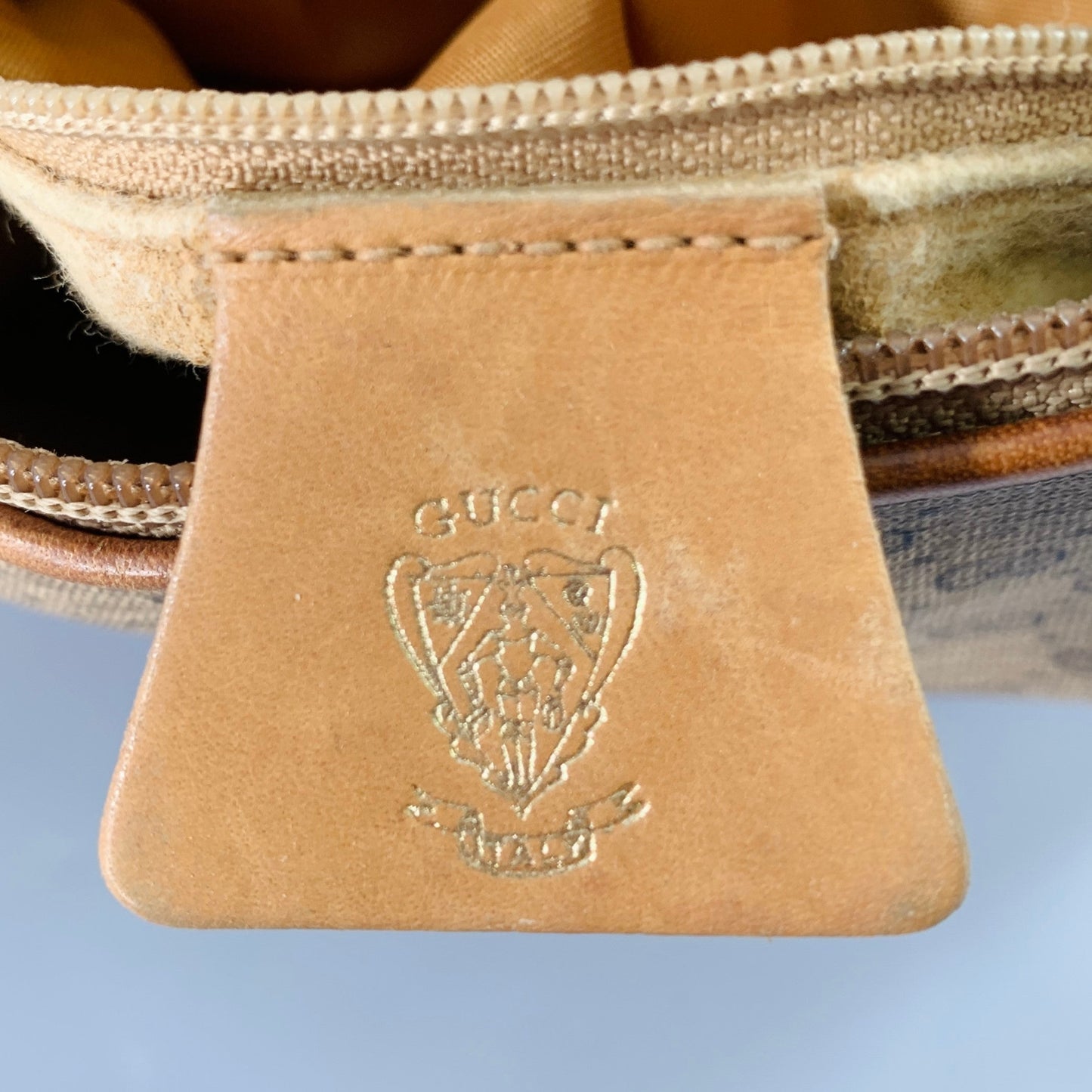 GUCCI Beige Tan Monogram Leather Coated Canvas Crossbody Handbag