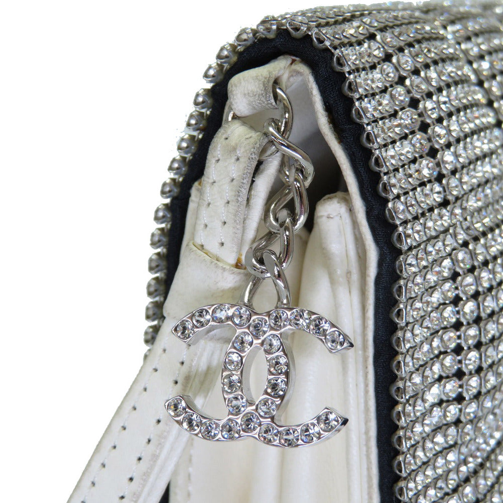 CHANEL Clutch bag Swarovski, Leather Silver rhinestone clutch bag Women Used