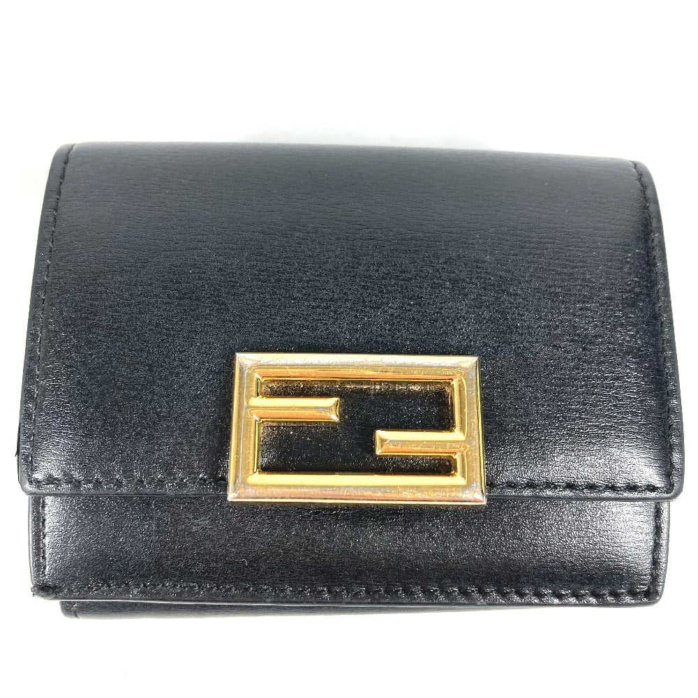 FENDI Trifold wallet 8M0395 leather black logo Women Used