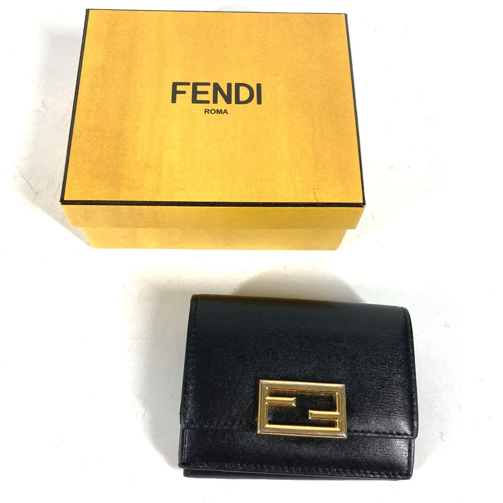 FENDI Trifold wallet 8M0395 leather black logo Women Used