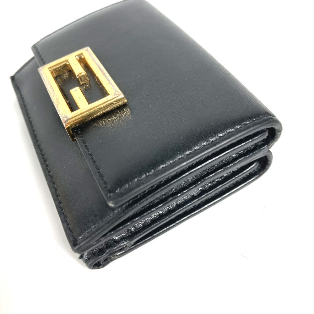 FENDI Trifold wallet 8M0395 leather black logo Women Used