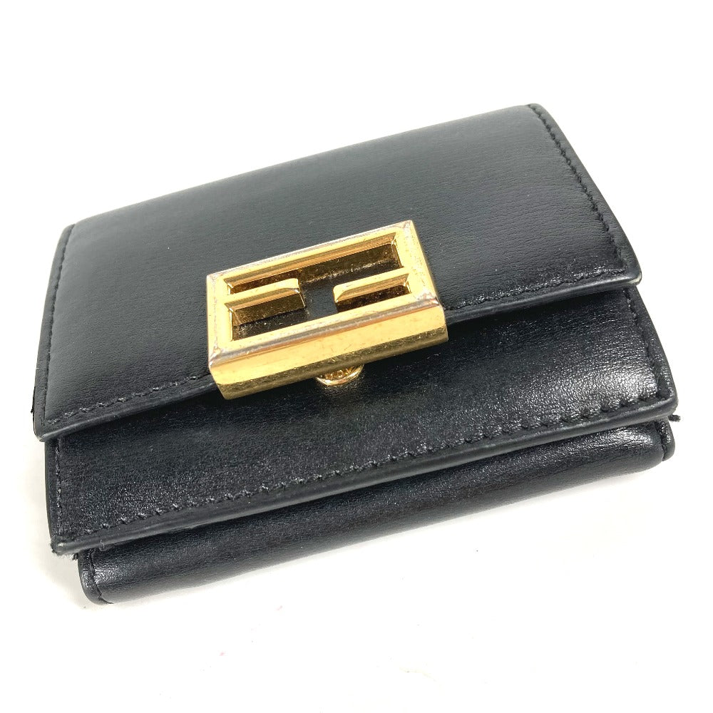 FENDI Trifold wallet 8M0395 leather black logo Women Used