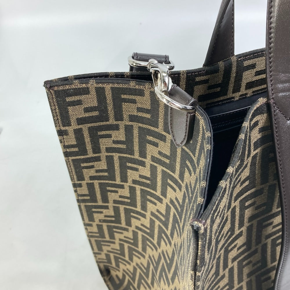 FENDI Tote Bag 7VA390 Canvas / leather Brown Crossbody Zucca Shopping Bag mens Used