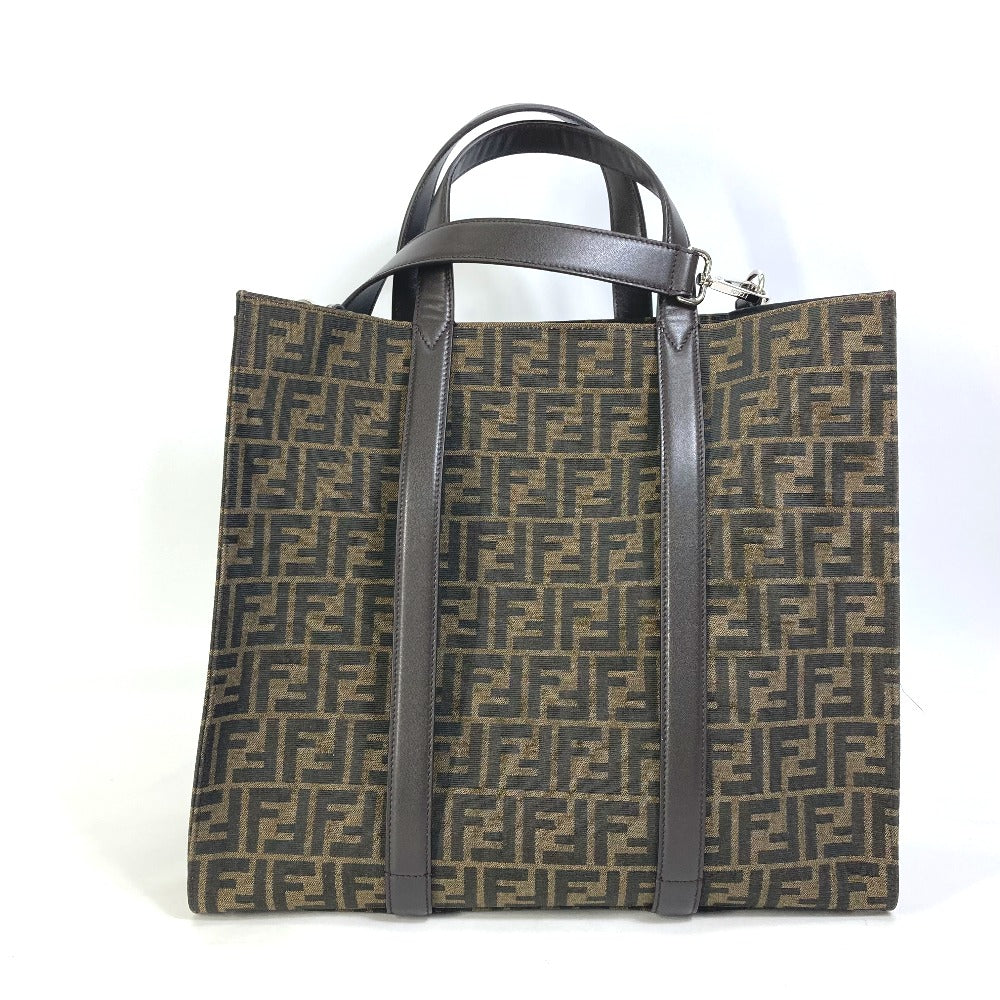 FENDI Tote Bag 7VA390 Canvas / leather Brown Crossbody Zucca Shopping Bag mens Used