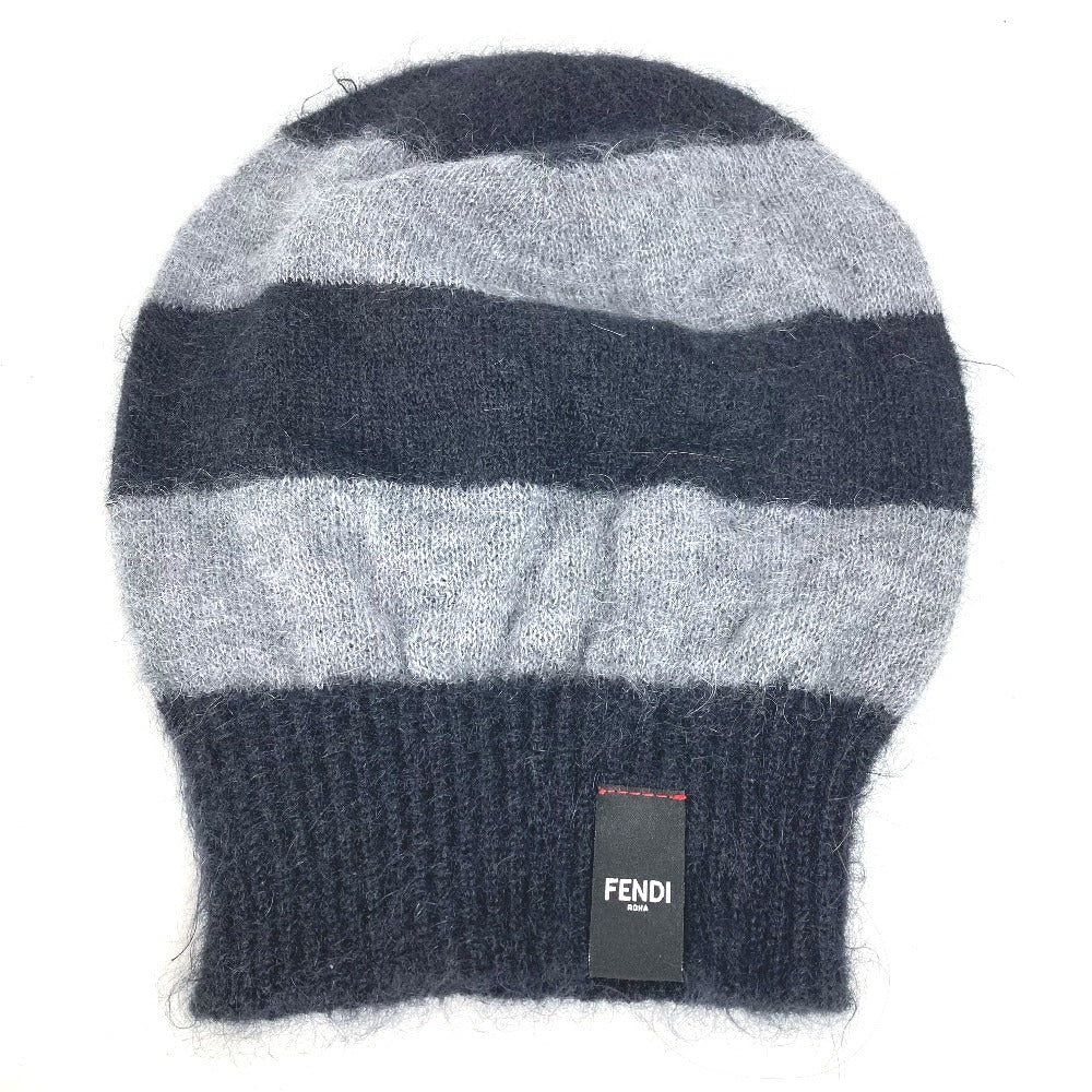 FENDI Knit hat FXQ107 Silk, Mohair black beanie hat knit hat knit cap border