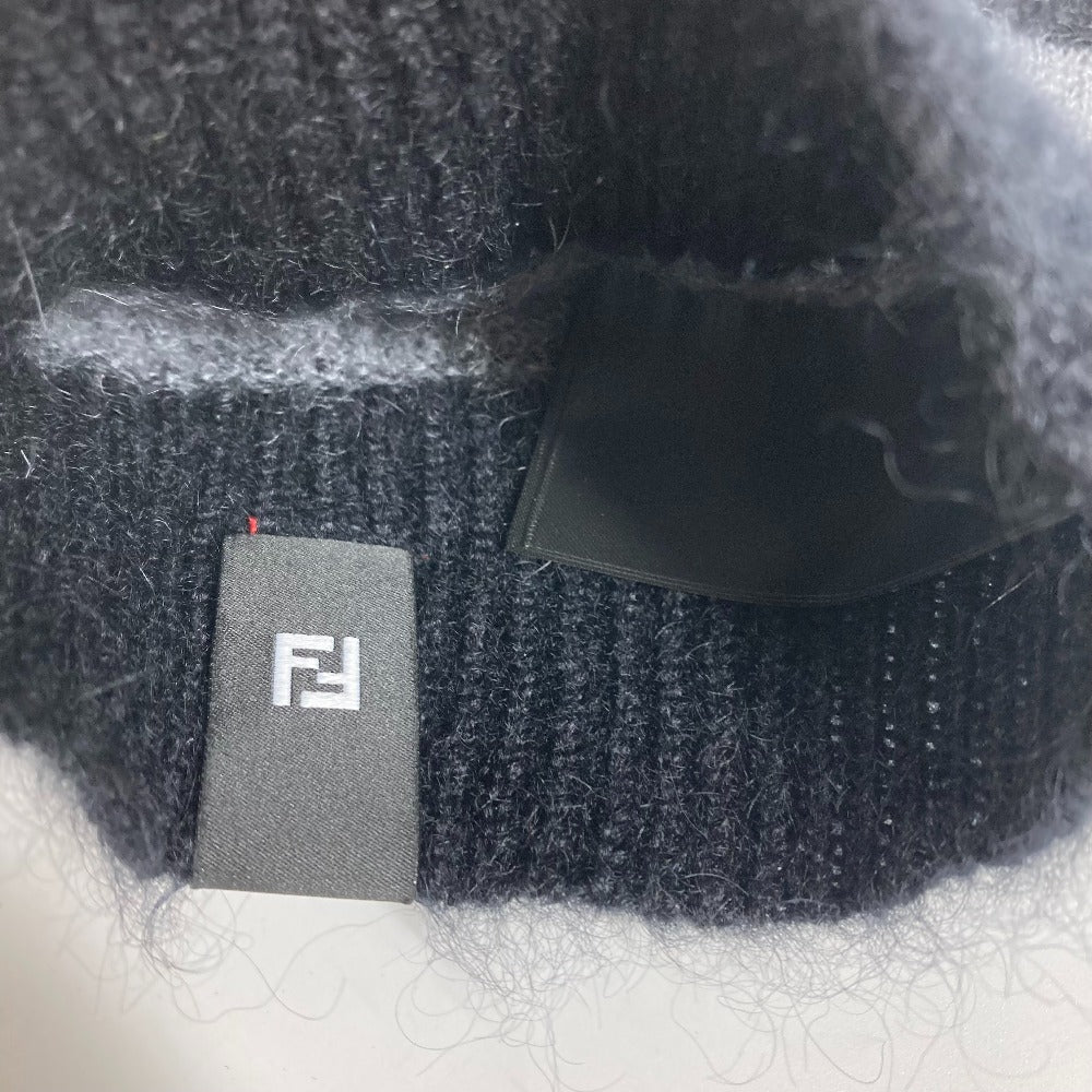 FENDI Knit hat FXQ107 Silk, Mohair black beanie hat knit hat knit cap border