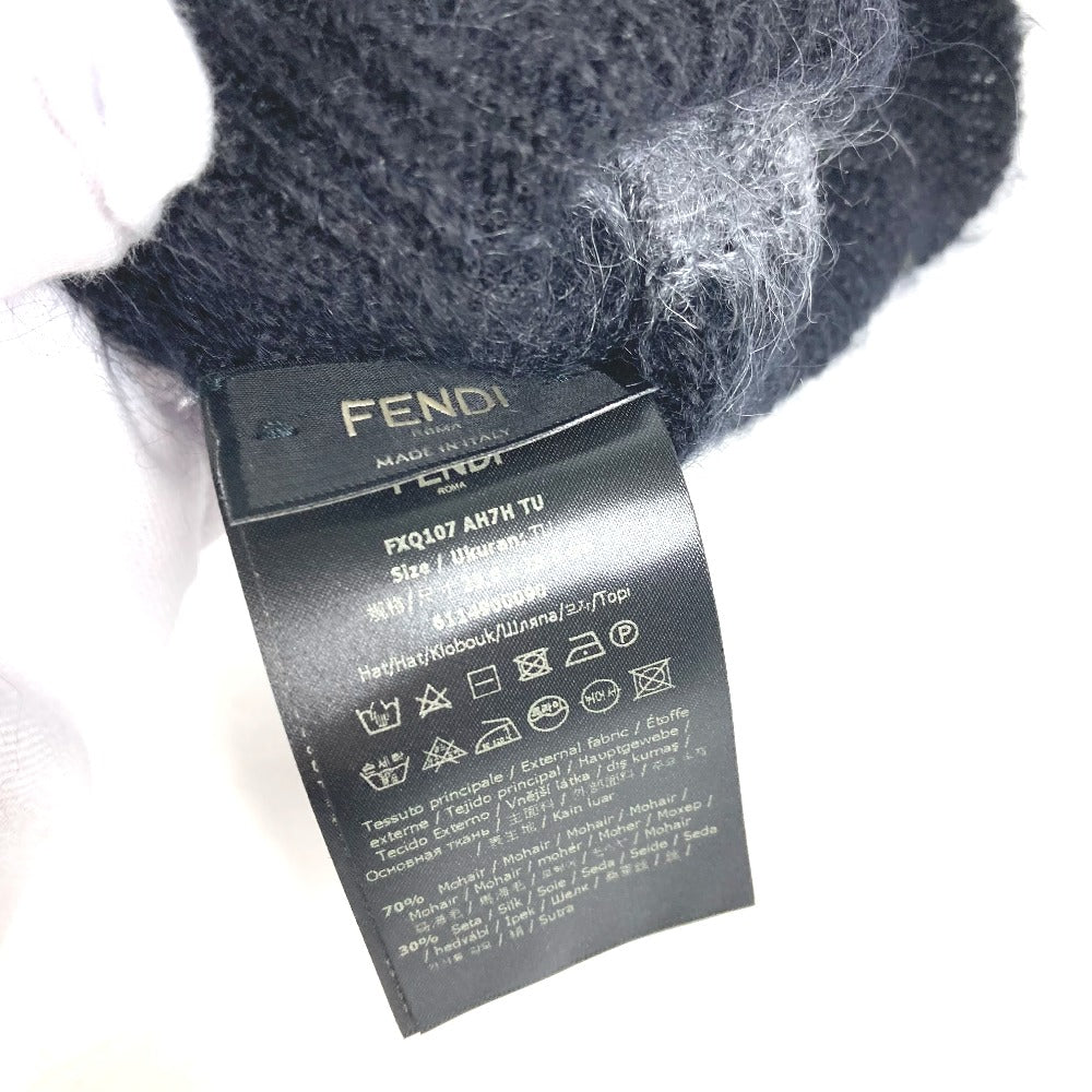 FENDI Knit hat FXQ107 Silk, Mohair black beanie hat knit hat knit cap border