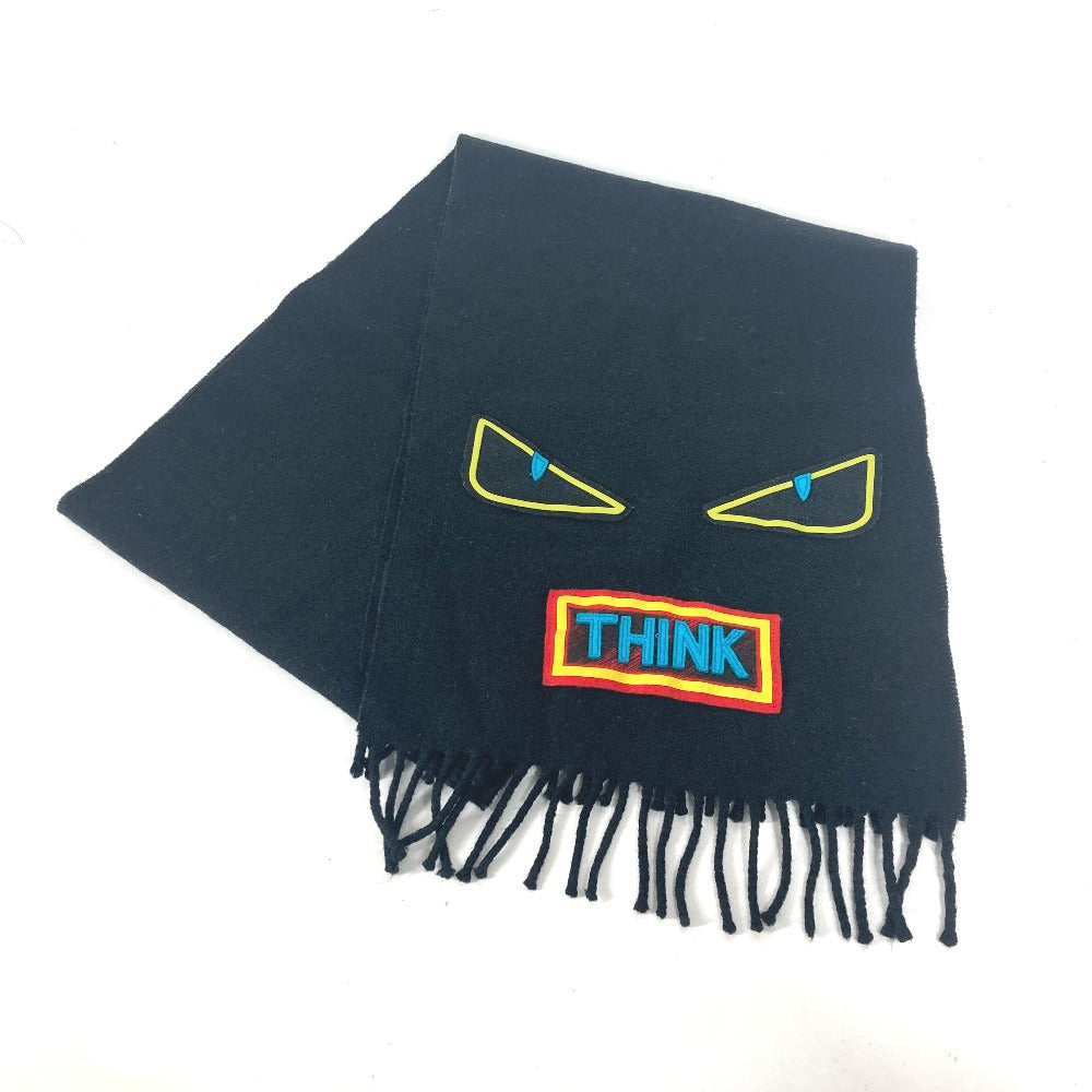 FENDI Scarf wool black Monster emblem logo