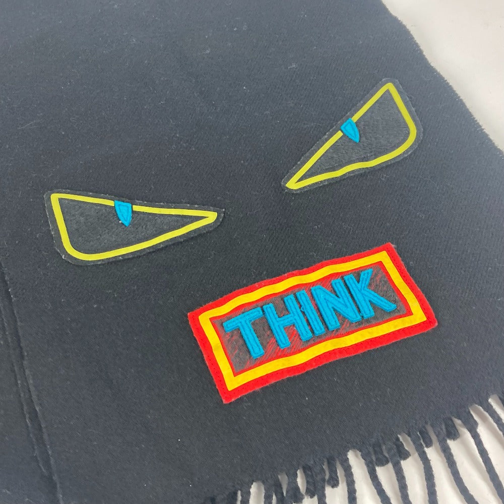 FENDI Scarf wool black Monster emblem logo