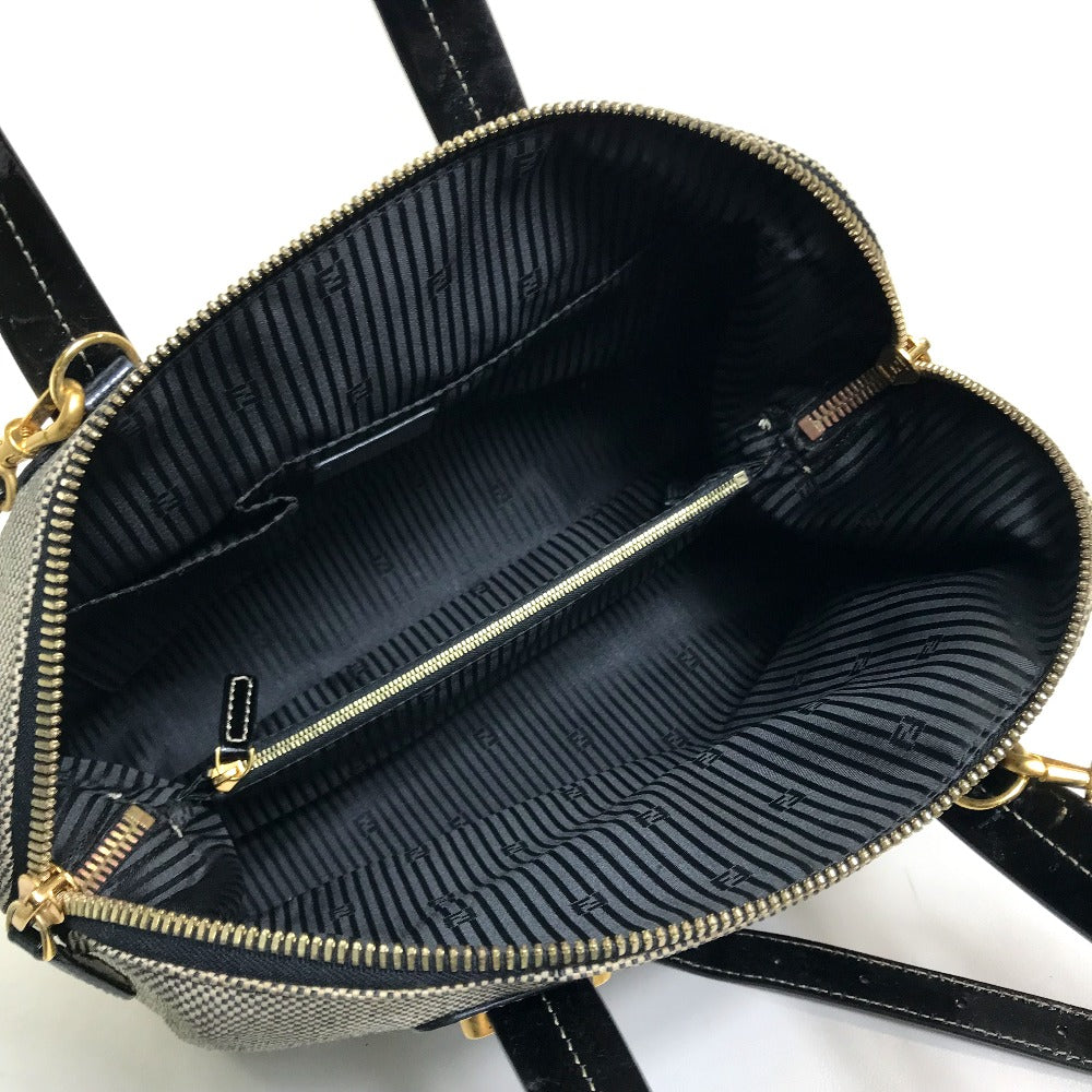 FENDI Handbag Canvas / patent leather Black type Enamel Crossbody Shoulder chameleon Women Used