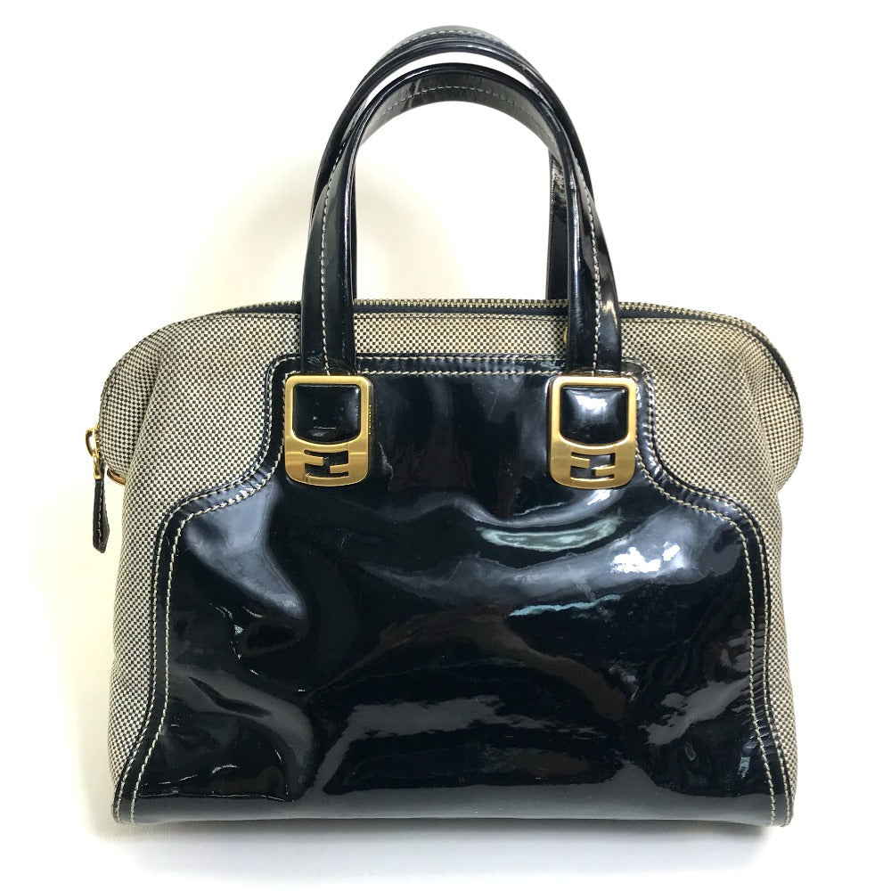 FENDI Handbag Canvas / patent leather Black type Enamel Crossbody Shoulder chameleon Women Used