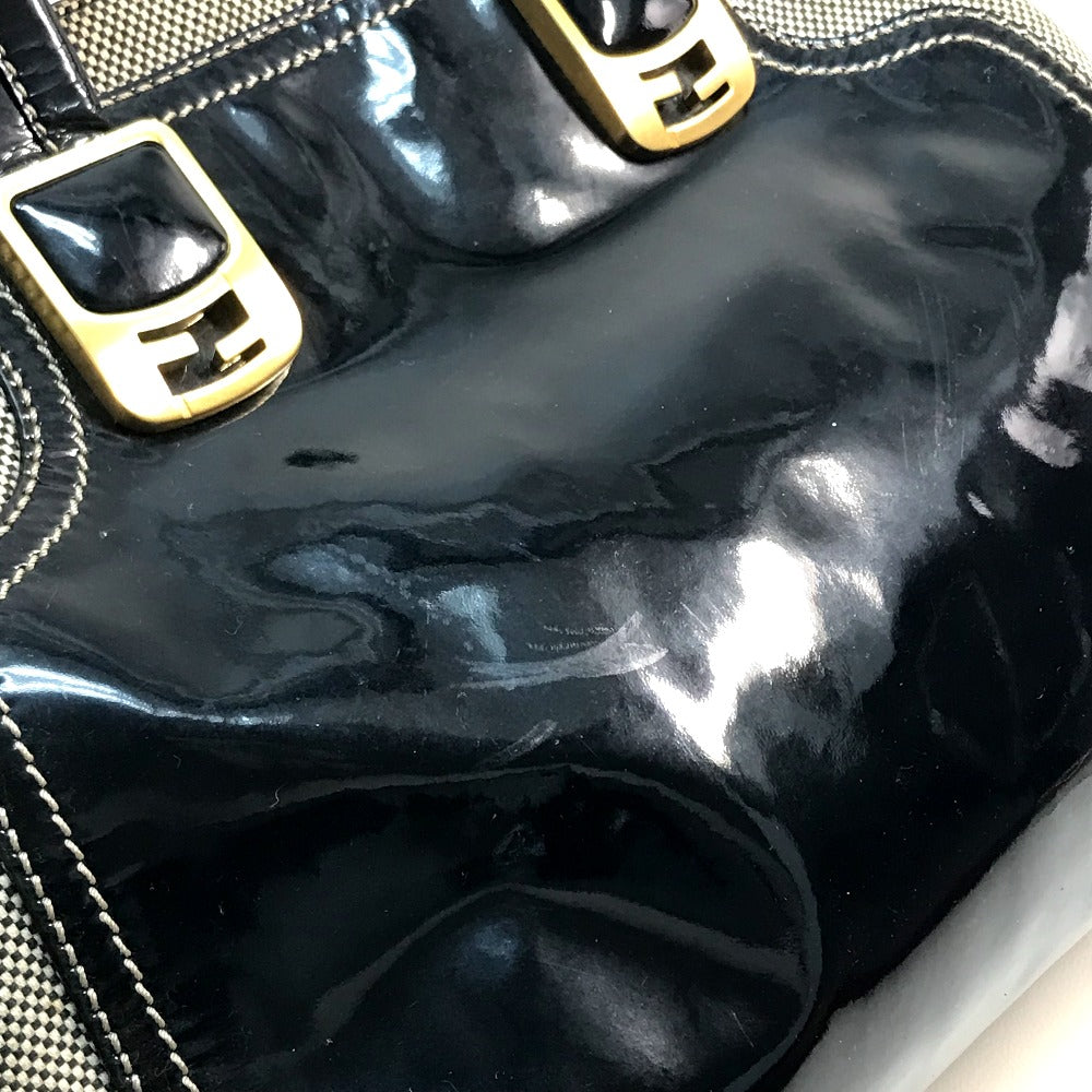 FENDI Handbag Canvas / patent leather Black type Enamel Crossbody Shoulder chameleon Women Used
