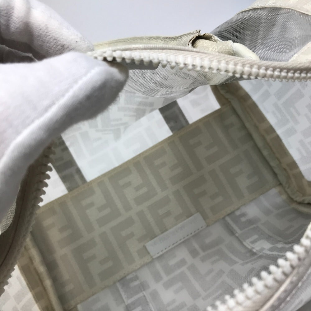 FENDI Boston Duffel bag leather white handbag bag Zucca mesh Women Used