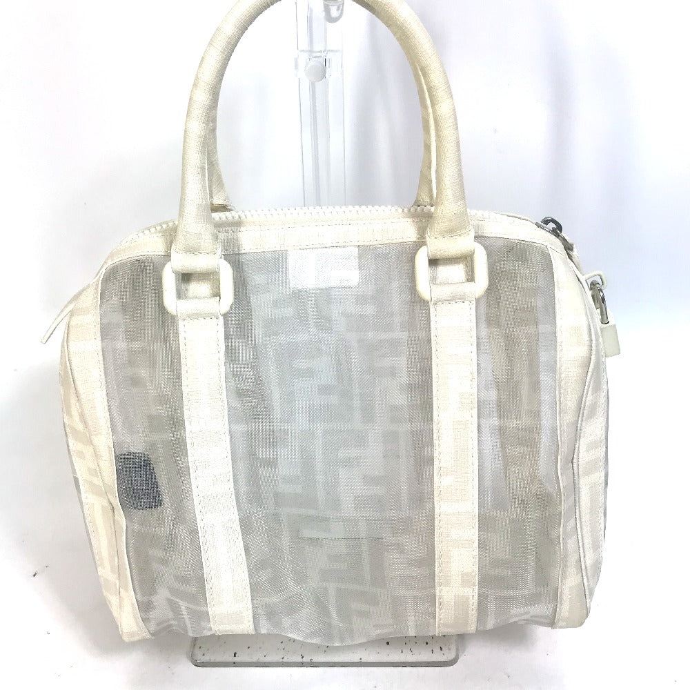 FENDI Boston Duffel bag leather white handbag bag Zucca mesh Women Used
