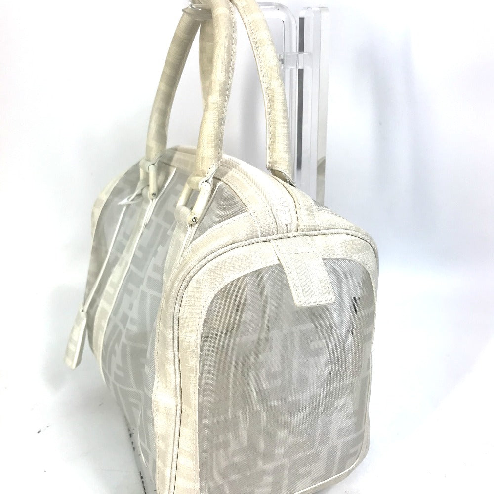 FENDI Boston Duffel bag leather white handbag bag Zucca mesh Women Used