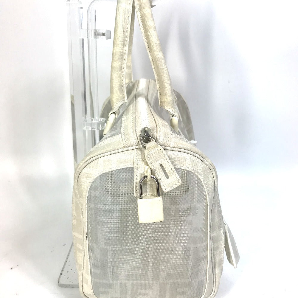 FENDI Boston Duffel bag leather white handbag bag Zucca mesh Women Used