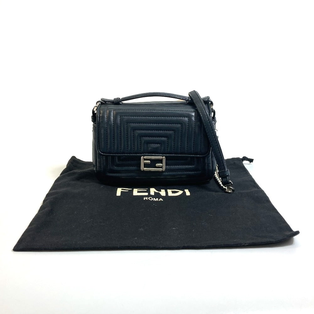 FENDI Shoulder Bag 8M0371 leather black Pochette Crossbody Double micro baguette Women Used